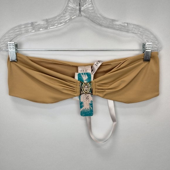 NWT House of CB London Miyako Strapless Bandeau Bikini Top in Pale Gold Sz. Lg - Picture 3 of 8